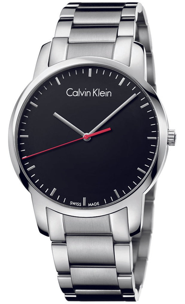 Calvin Klein City K2G2G141 men's watch with black dial and silver steel bracelet strap