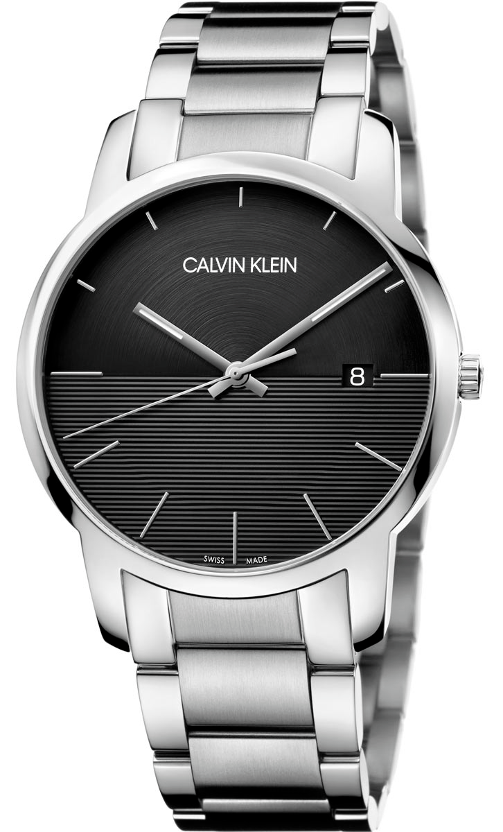 Calvin Klein City quartz men's watch with black dial and stainless steel bracelet