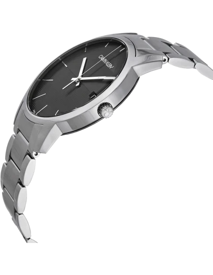 Calvin Klein City men's watch worn on wrist with black dial visible