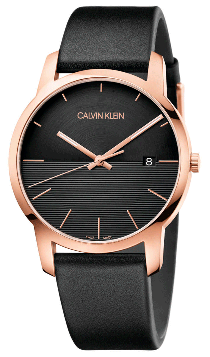 Calvin Klein City men's watch with black dial and rose gold case