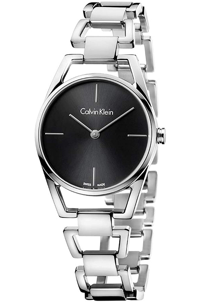 Calvin Klein Dainty ladies watch with black dial and silver stainless steel bracelet