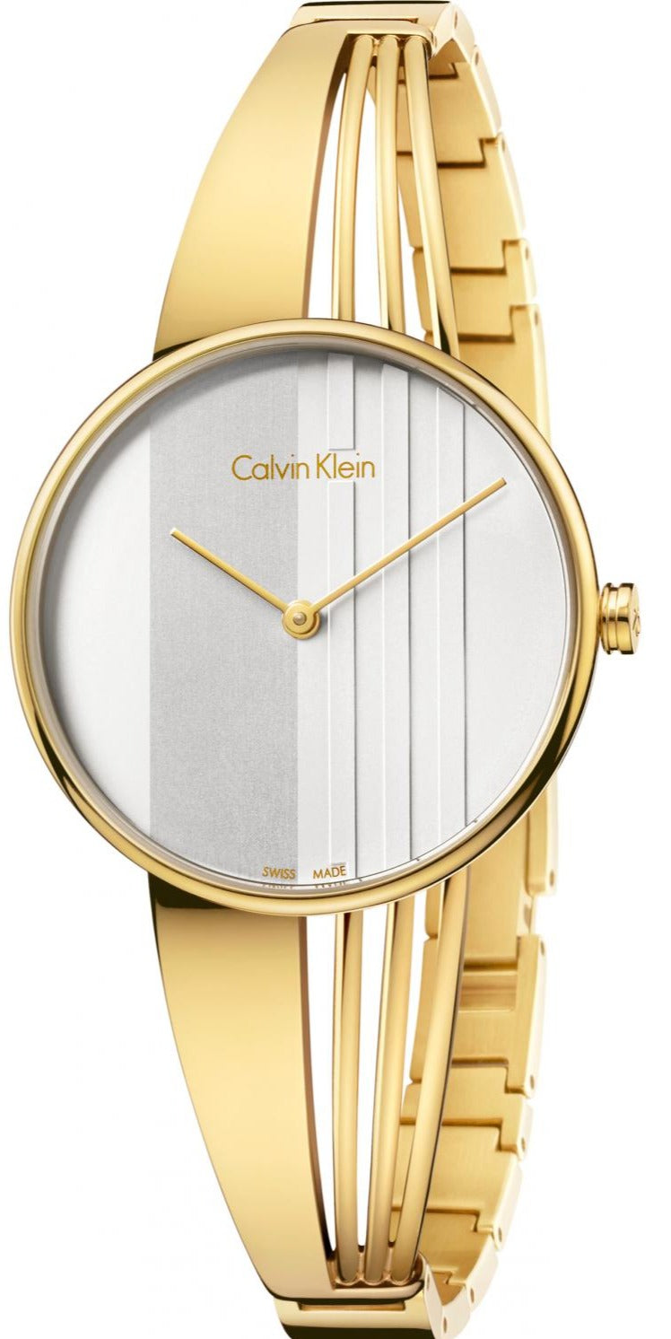 Calvin Klein Drift gold steel ladies watch with silver dial and bangle strap