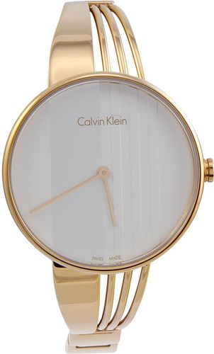 Calvin Klein Drift watch with rose gold-tone case and striped bangle bracelet detail