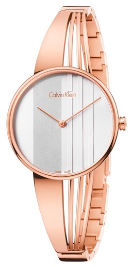 Calvin Klein Drift women's watch with silver dial and rose gold-tone bangle bracelet