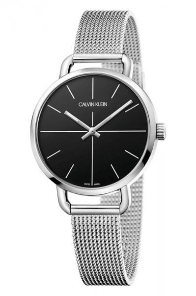 Calvin Klein Even women's watch with black dial and silver mesh strap