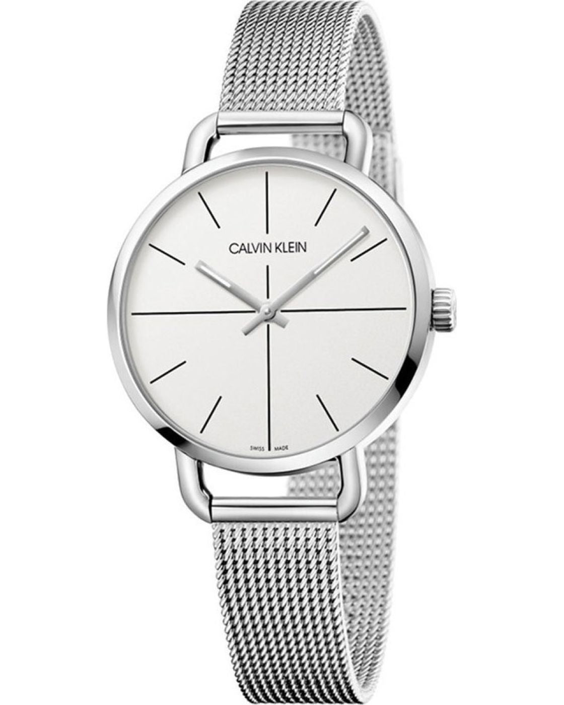 Calvin Klein Even white dial quartz ladies watch with stainless steel mesh bracelet