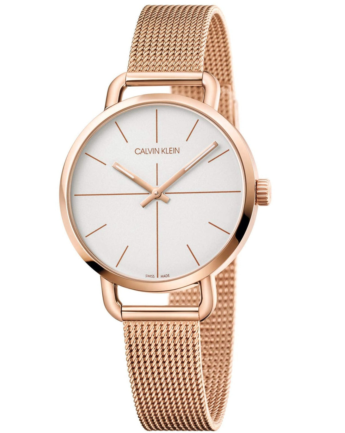 Calvin Klein Even women's watch with white dial and rose gold mesh bracelet