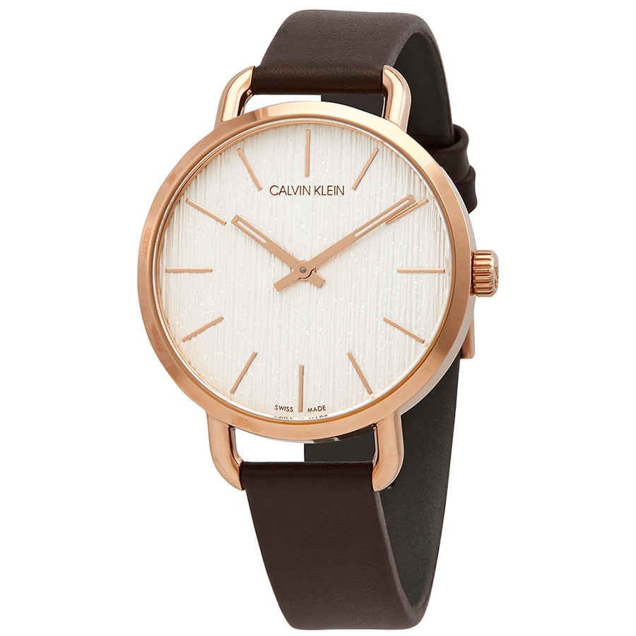 Front view of Calvin Klein Even K7B236G6 with white textured dial and rose gold case