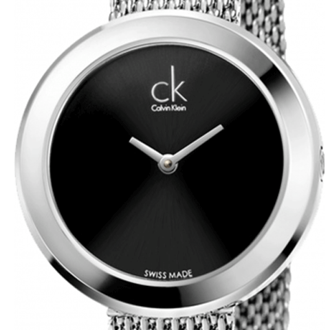 Calvin Klein Firm dial detail with minimalist indices and Swiss Made marking