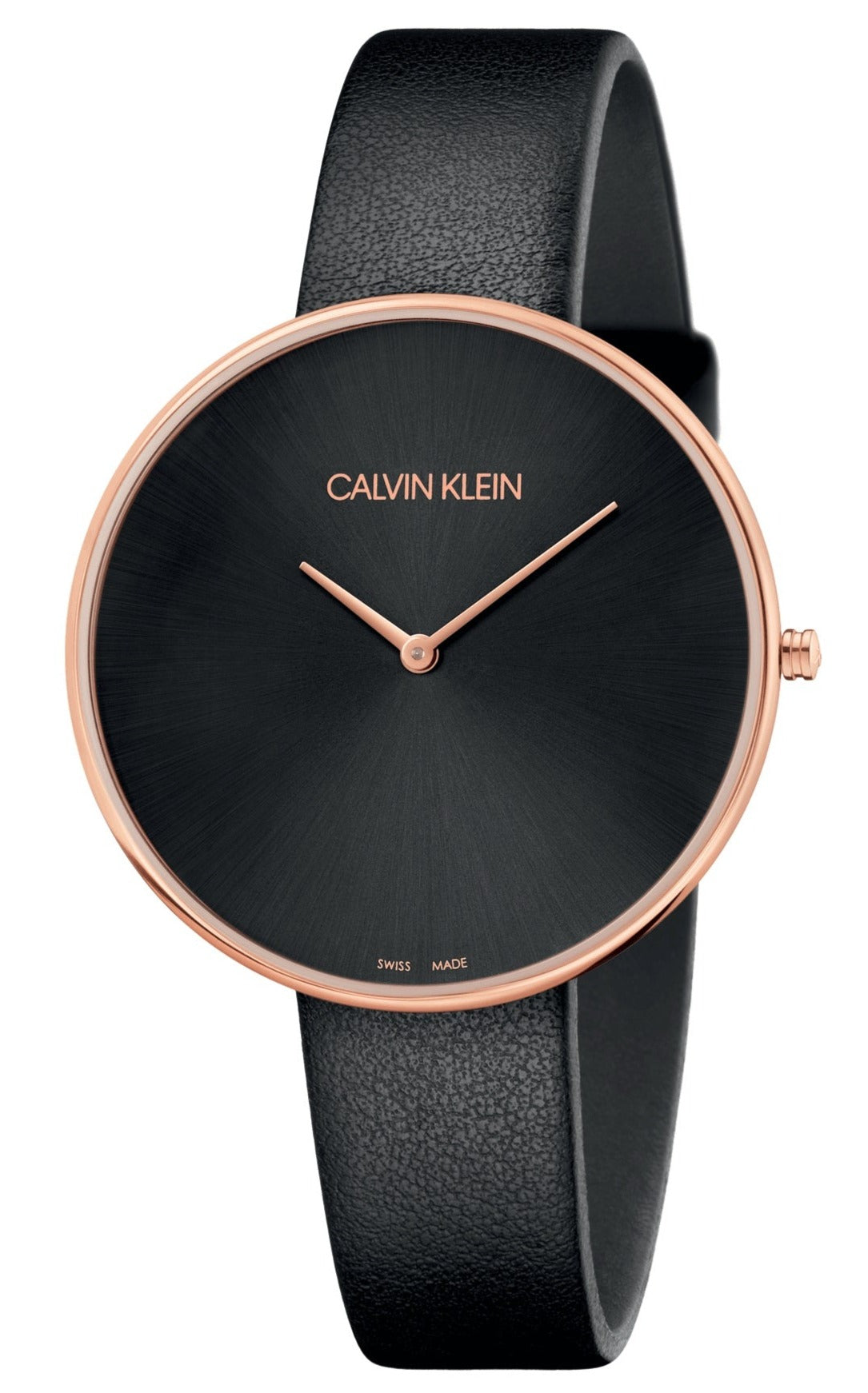 Calvin Klein Full Moon quartz watch with black dial and rose gold case