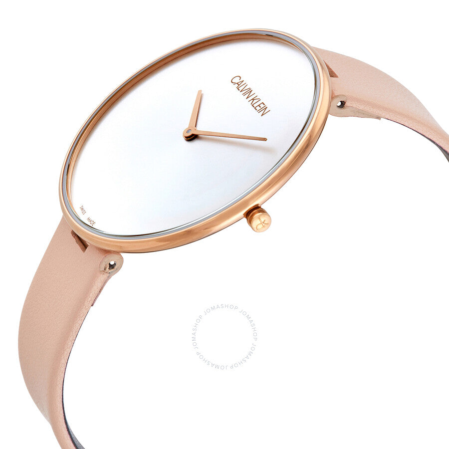 Calvin Klein Full Moon watch with blush pink leather strap and rose gold bezel detail