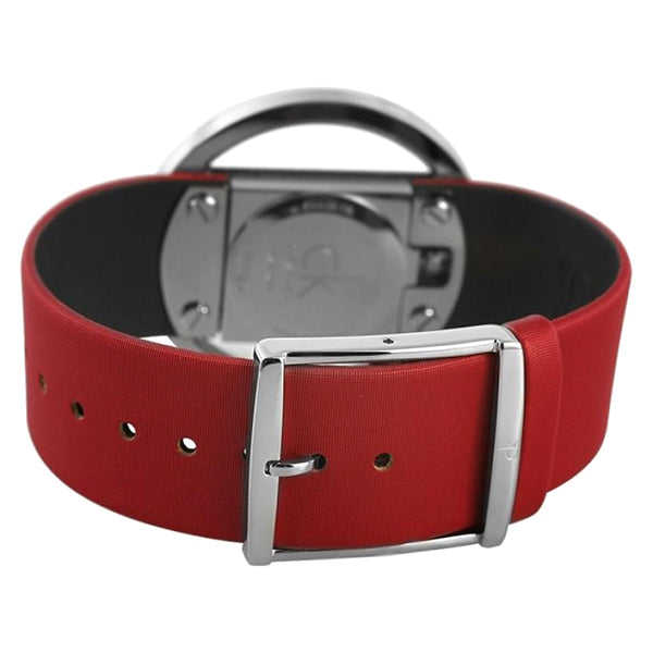 Calvin Klein Glam K9423144 case back detail with red leather strap
