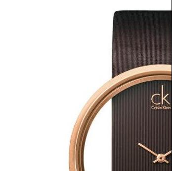 Calvin Klein Glam watch corner detail showing transparent dial and rose gold bezel