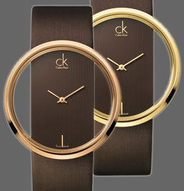 Comparison view of Calvin Klein Glam watch in different sizes with gold and rose gold cases