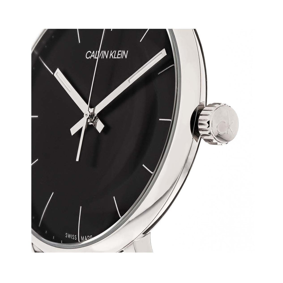 Calvin Klein High Noon K8M21121 dial detail showing crown and minimalist face design
