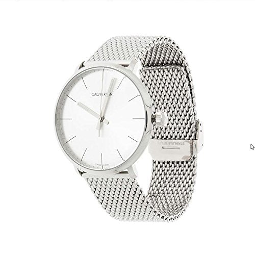 Calvin Klein High Noon K8M21126 on wrist showing silver dial and polished mesh band