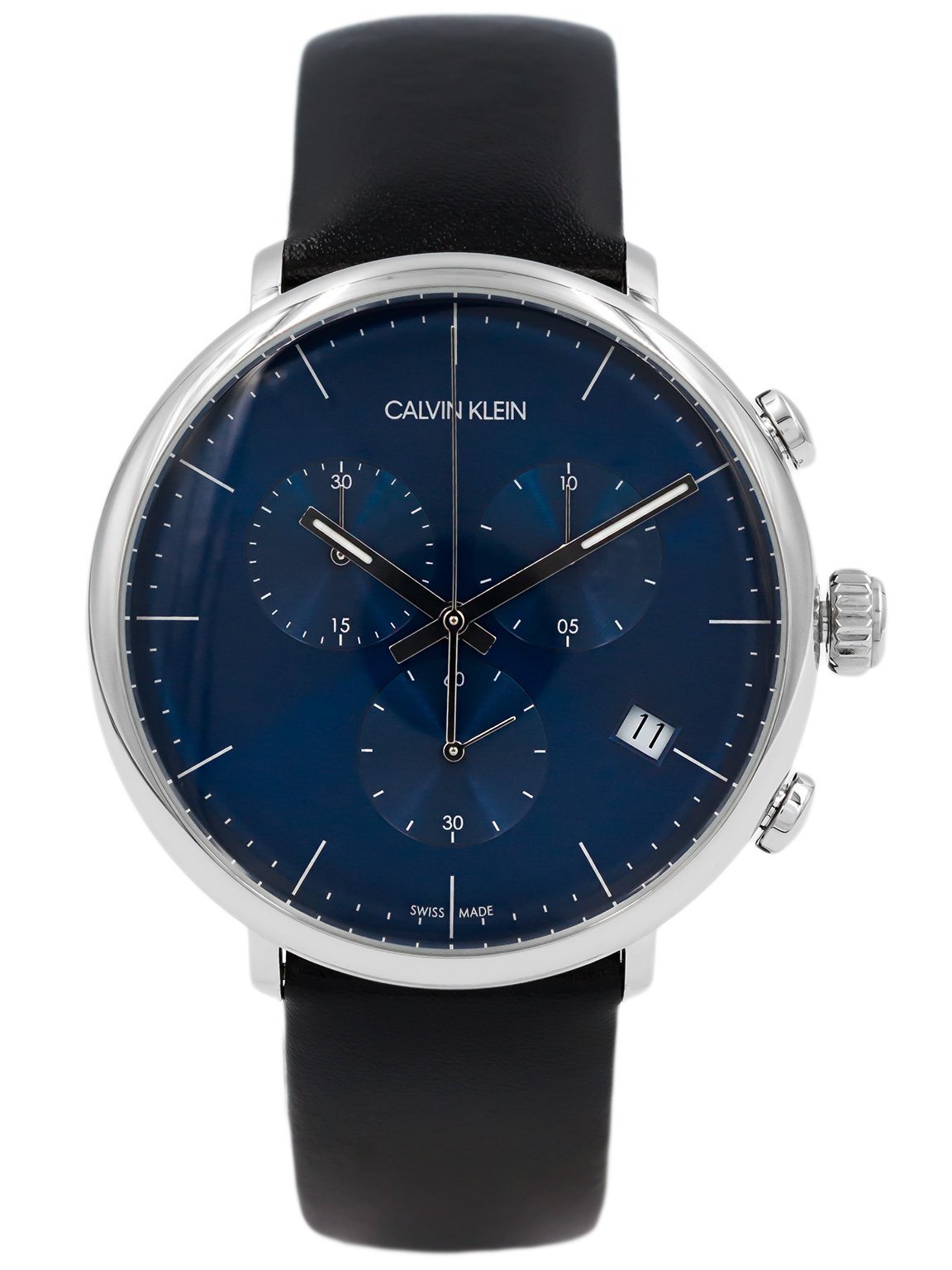 Calvin Klein High Noon K8M271CN chronograph watch worn on wrist with blue dial