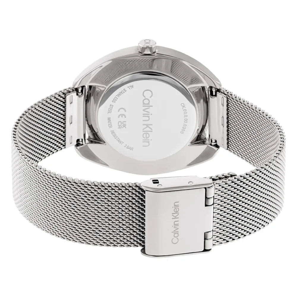 Rear view of Calvin Klein Incentive ladies watch with steel mesh bracelet
