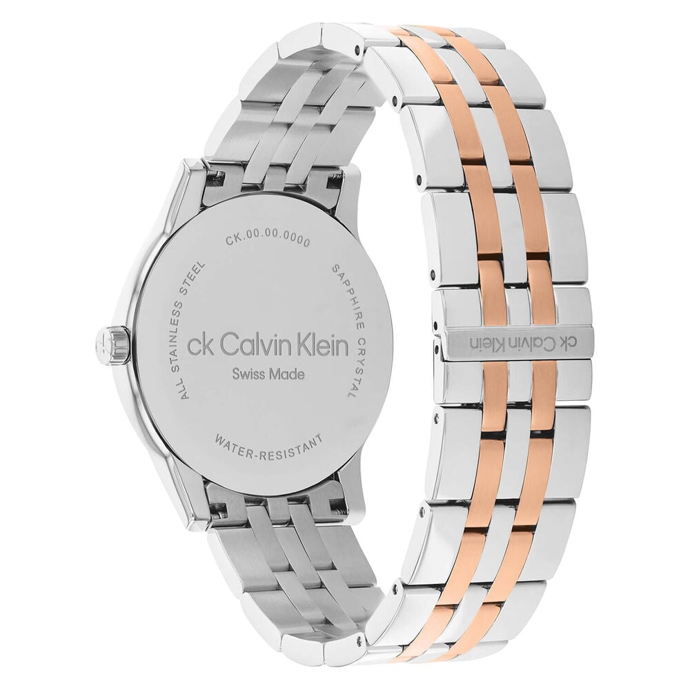 Stainless steel and rose gold two-tone bracelet detail of Calvin Klein automatic watch
