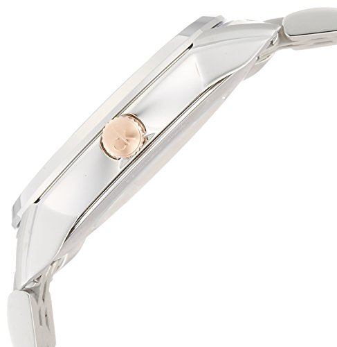 Side view of Calvin Klein Infinite automatic watch showing case profile and stainless steel bracelet