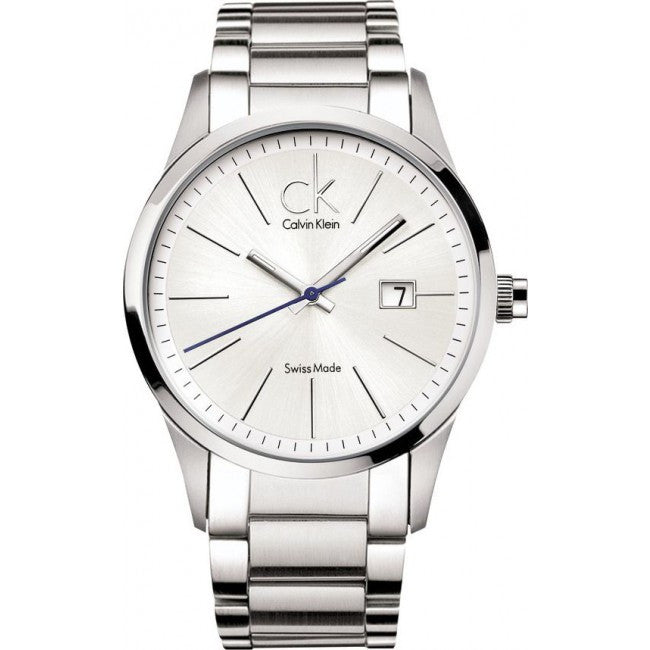 Calvin Klein K2246120 silver dial watch with center date window and bracelet