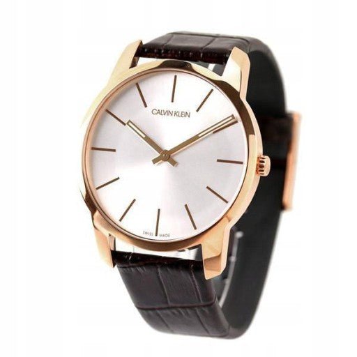 Calvin Klein men's watch K2G21629 with minimalist silver dial and rose gold case