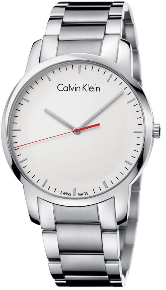 Calvin Klein K2G2G1Z6 men's quartz watch with silver-tone stainless steel bracelet and white dial