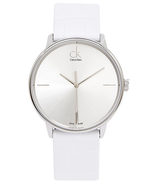 Calvin Klein K2Y2X1K6 watch face front view with white strap