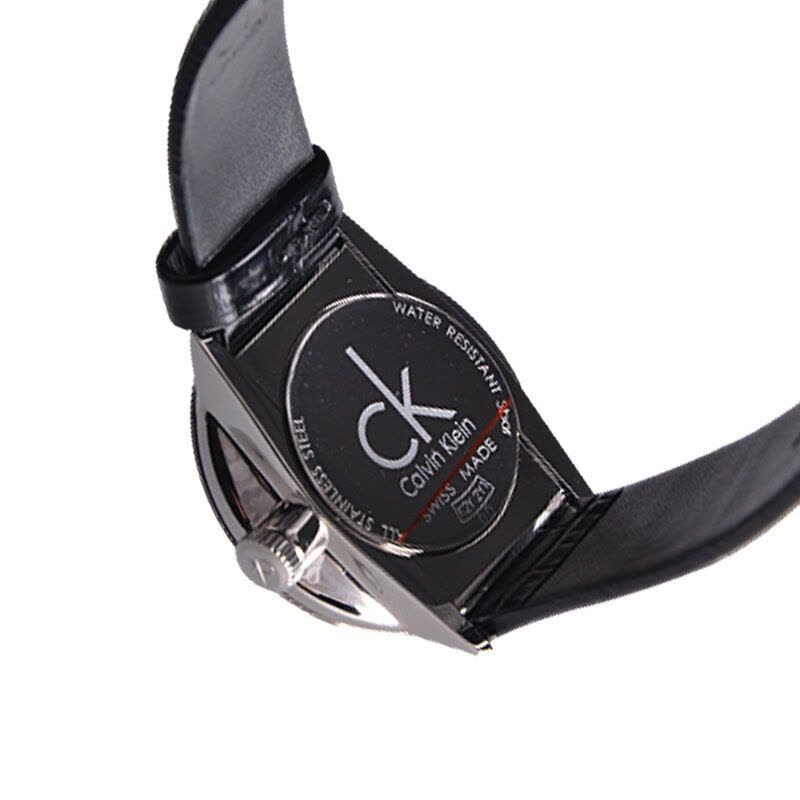 Calvin Klein K2Y2Y1CU watch side view showing black leather strap and case profile
