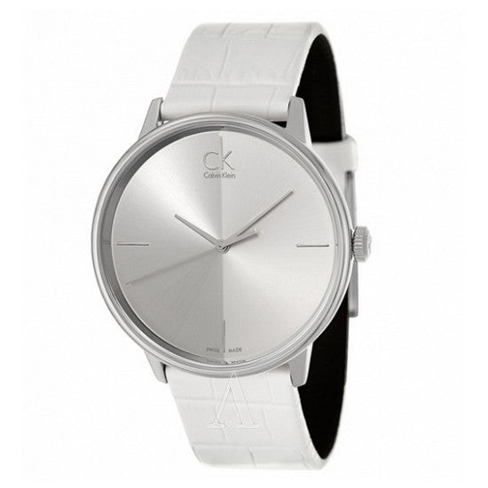 Calvin Klein Accent K2Y2Y1K6 watch three-quarter view with quilted white leather band