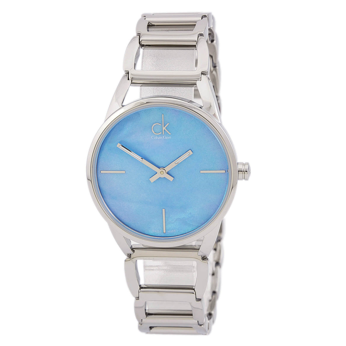 Calvin Klein K3G2312N ladies watch with blue mother of pearl face and silver bracelet