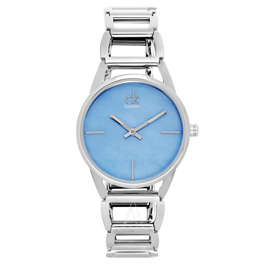 Calvin Klein K3G2312N watch front view showing blue mother of pearl dial