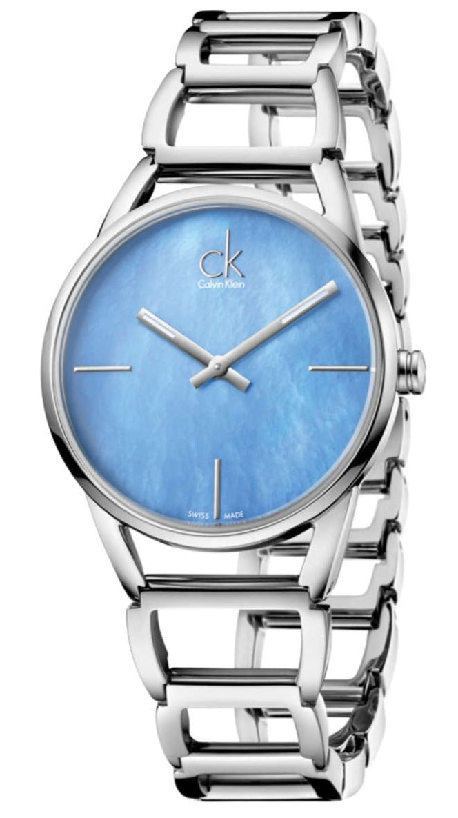 Calvin Klein K3G2312N watch with blue mother of pearl dial and silver-tone band