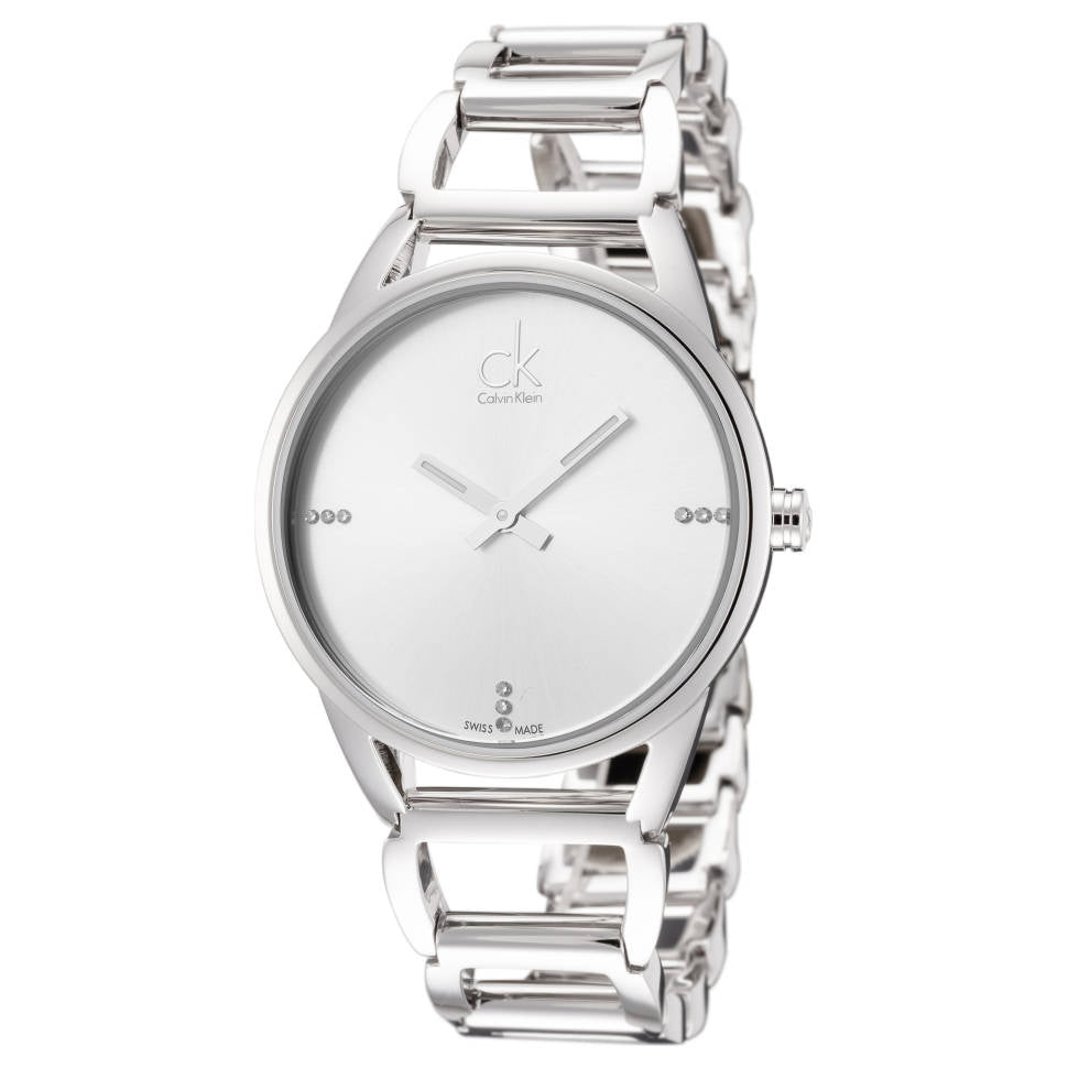 Calvin Klein K3G2312W watch displayed at three-quarter angle showing dial and bracelet