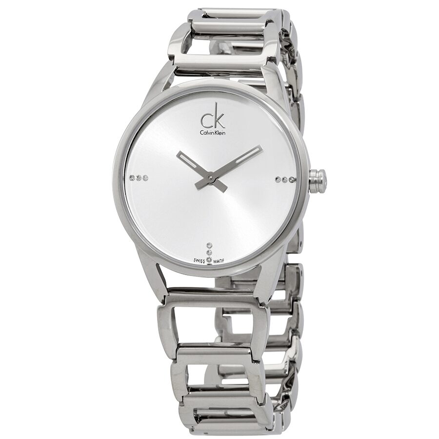 Calvin Klein K3G2312W quartz ladies watch with minimalist silver dial and metal bracelet