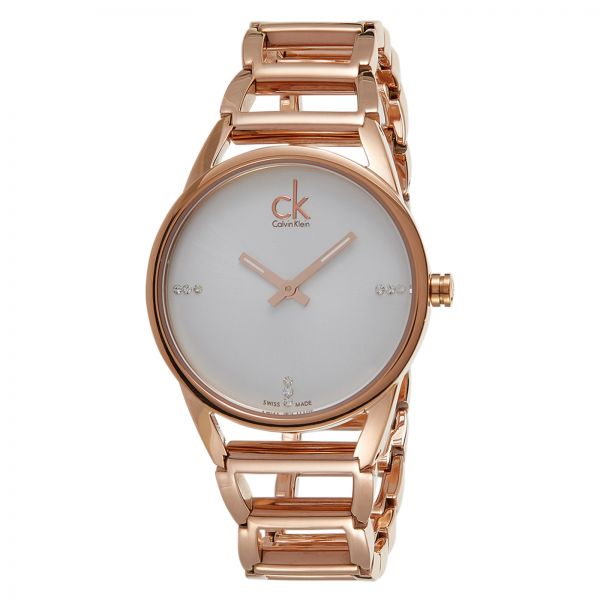 Calvin Klein Stately watch model K3G2362W with white dial and rose gold bracelet