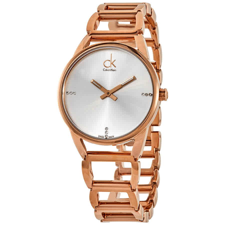 Calvin Klein Stately K3G2362W watch with white dial and rose gold stainless steel strap