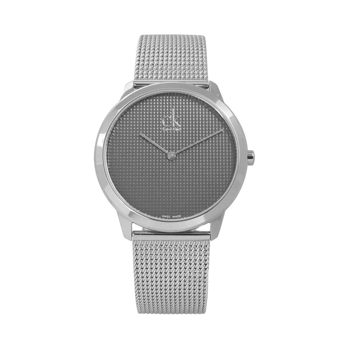 Calvin Klein K3M2112X minimalist watch with black dial and silver mesh strap