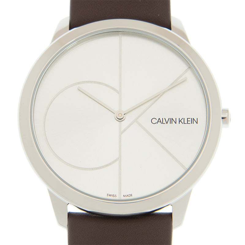 Calvin Klein 40mm quartz watch with minimalist silver dial design