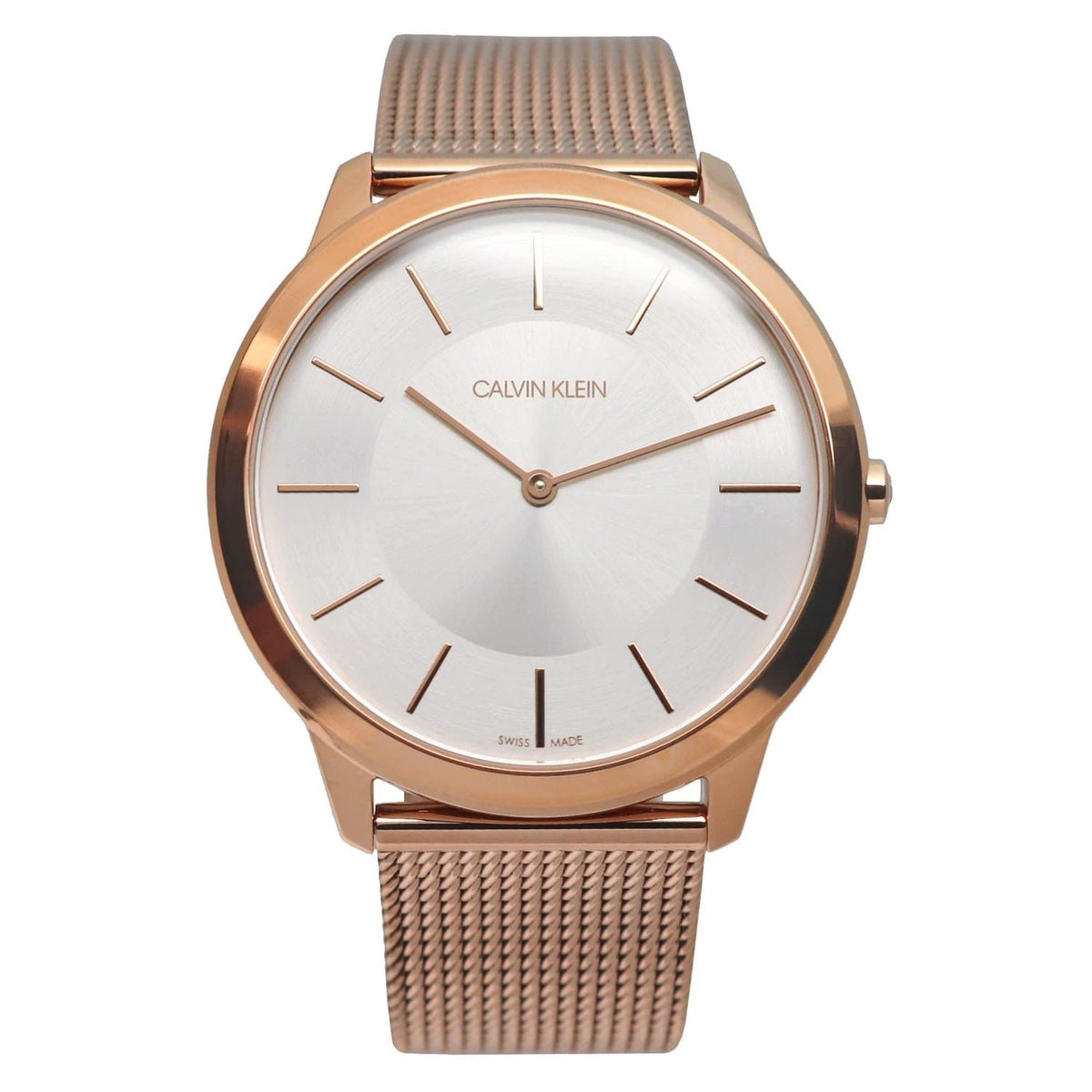 Calvin Klein K3M21626 rose gold watch with mesh bracelet and silver sunburst dial