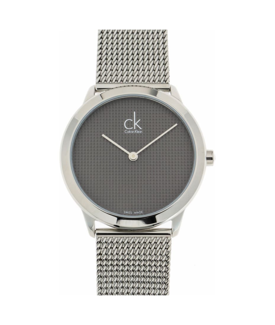 Calvin Klein K3M2212X minimal ladies watch with charcoal textured dial and mesh band