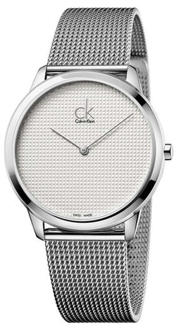 Calvin Klein Minimal women's watch with white dial and silver mesh bracelet