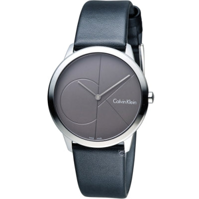Calvin Klein K3M221c3 Minimal watch with geometric grey dial and black strap