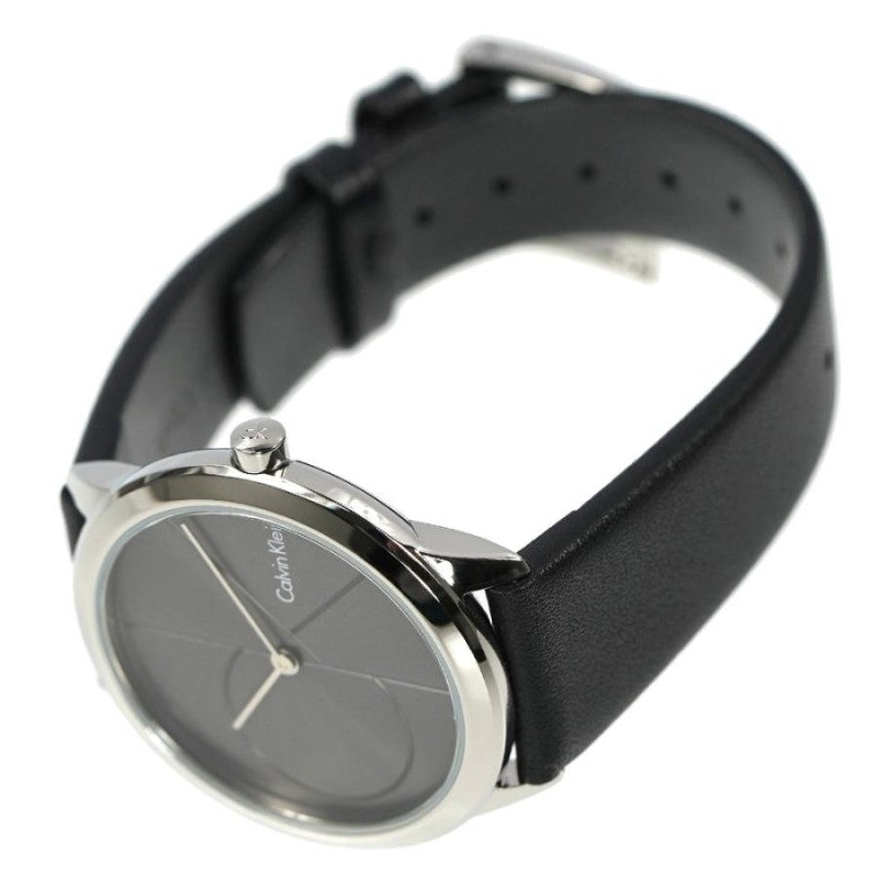 Calvin Klein K3M221C3 Minimal watch worn on wrist with black leather strap