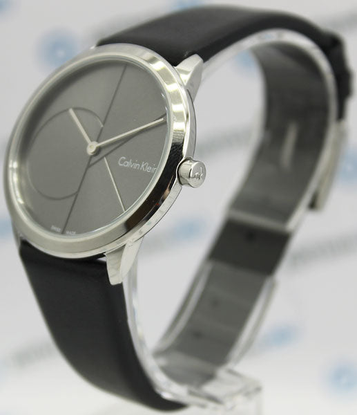 Calvin Klein K3M221C3 watch side profile showing case and black leather strap