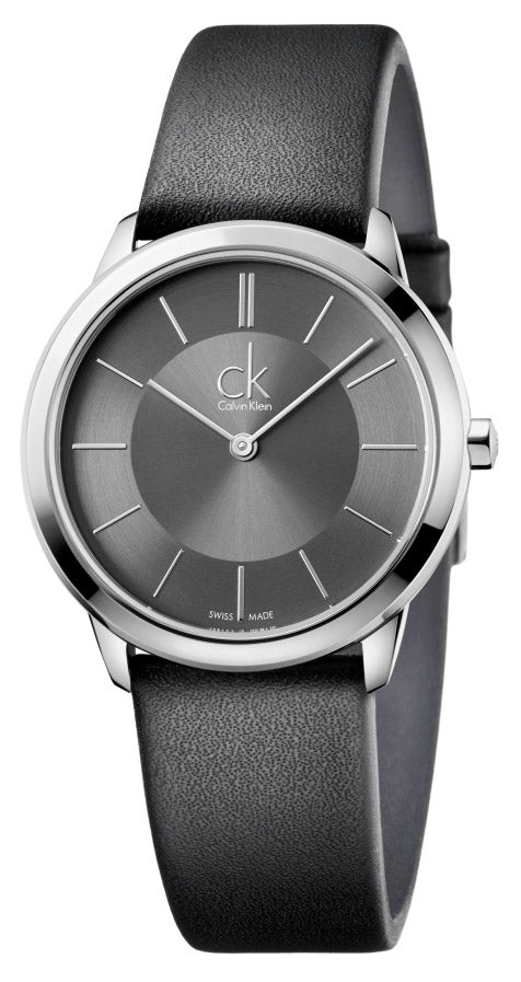 Calvin Klein K3M221C4 watch with grey dial and black leather strap