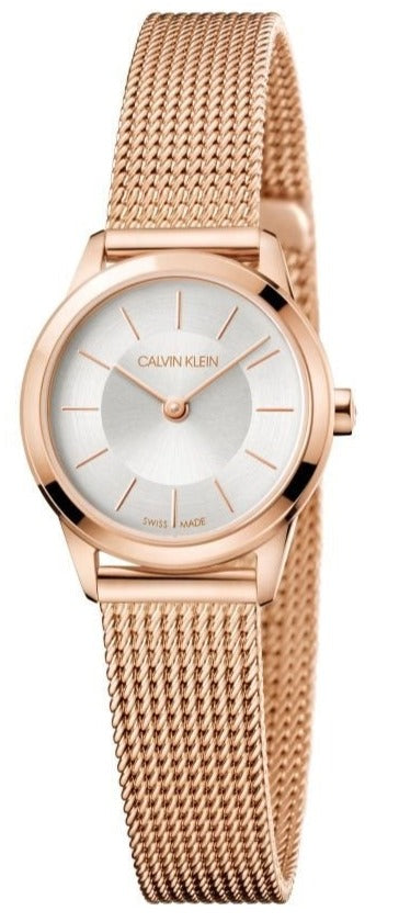 Calvin Klein K3M23626 rose gold ladies watch with silver dial and mesh bracelet