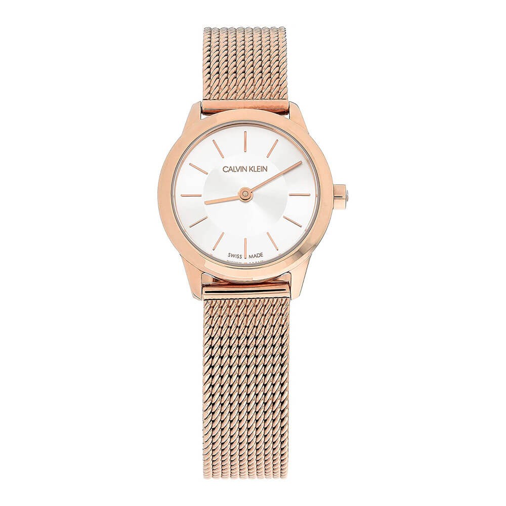 Calvin Klein K3M23626 womens quartz watch with white dial and rose gold PVD case