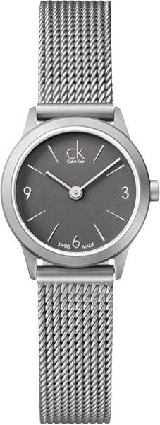 Calvin Klein minimal watch with grey dial, silver case, and mesh bracelet