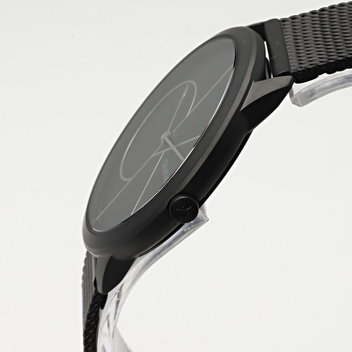Side profile of Calvin Klein Minimal watch showing case thickness and bracelet